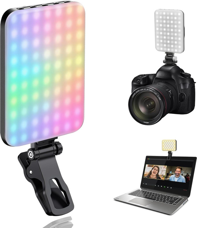 Clefairy RGB Selfie Light, Portable 160 LED Camera Light 360° Full Color 1150 lx Camera LED Light(Batteries Included)