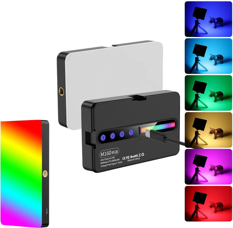 eloies RGB Rechargeable Pocket led Fill Video Light 1250 lx Camera LED Light(Batteries Included)