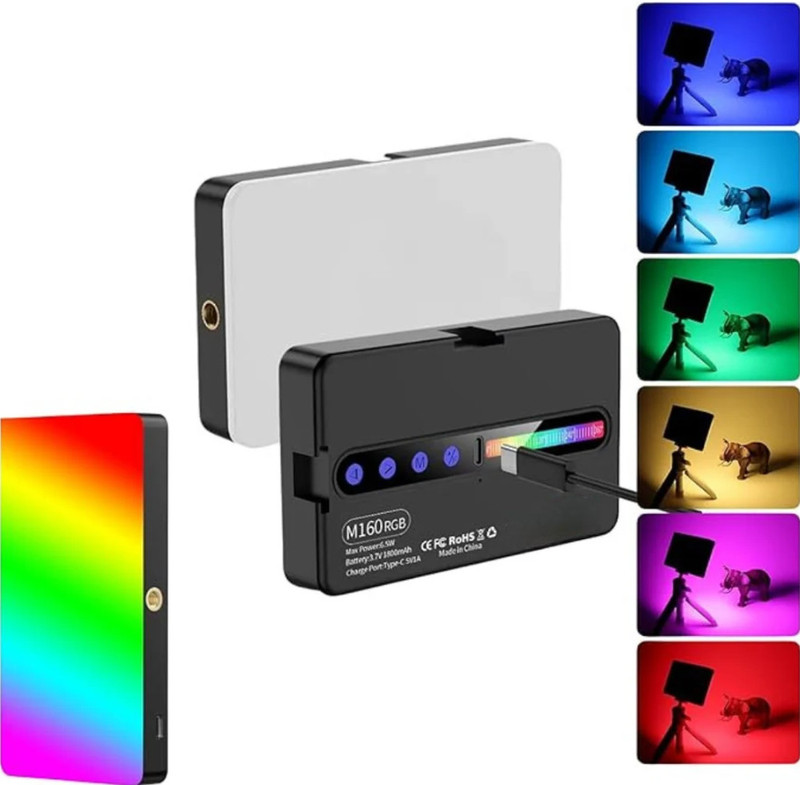 JTP M160 RGB Portable Camera Light Dimmable Panel Lamp | for Live Stream/Selfie 1150 lx Camera LED Light(Batteries Included)