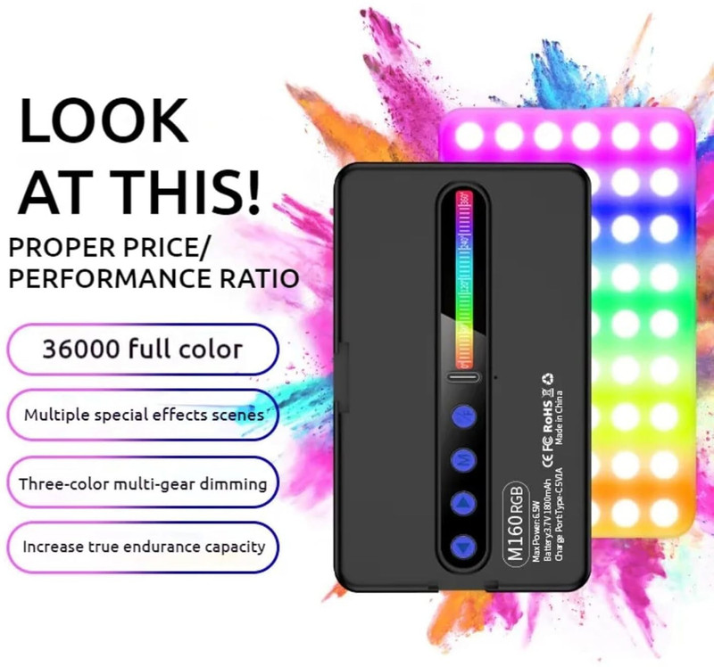 Viraan RGB LED Video Light M160 for Photography, Vlogging & Studio Shooting 1150 lx Camera LED Light(Batteries Included)
