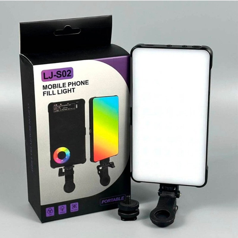 Carecase LJ-S02 Dimmable Portable RGB LED Fill Light with Clip for Mobile, Laptop & Vlog. 1560 lx Camera LED Light(Batteries Included)