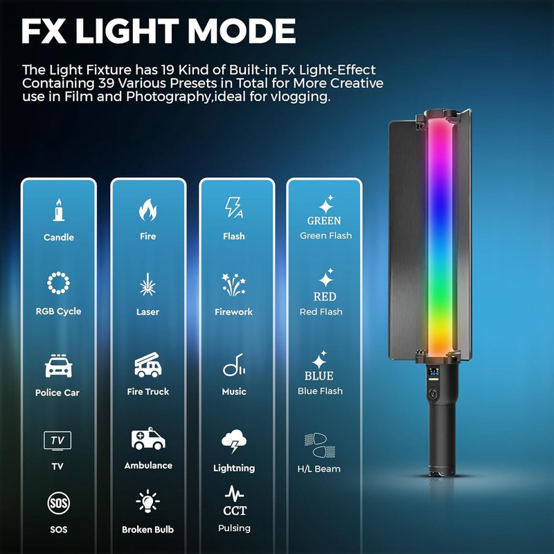 4uonly RGB Handheld LED Light Stick Lighting with WandDoor DXD16 5800 lx Camera LED Light(Batteries Included)