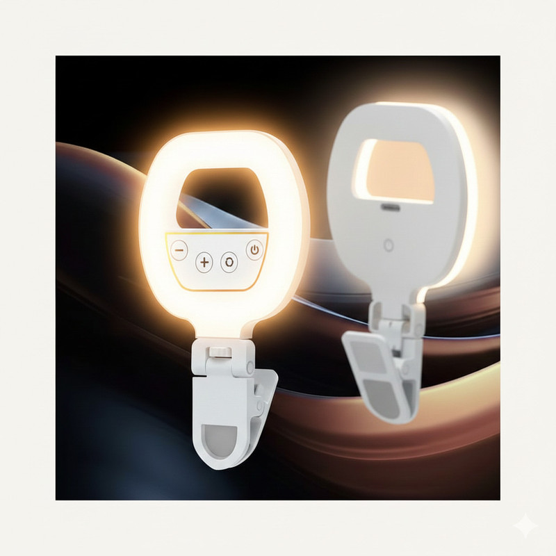 PREMBROTHERS Portable 60Watt Mini Clip on Selfie Ring Light White 100 lx Camera LED Light(Batteries Included)