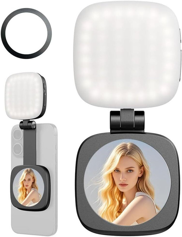 Clefairy Magnetic Selfie Light for iPhone, Portable Phone Light with a Mirror 1 lx Camera LED Light(Batteries Included)
