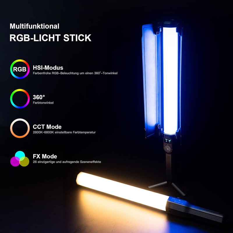 TECHEL RGB LED Light Stick for Photography, Photography Light RYY28 5800 lx Camera LED Light(Batteries Included)
