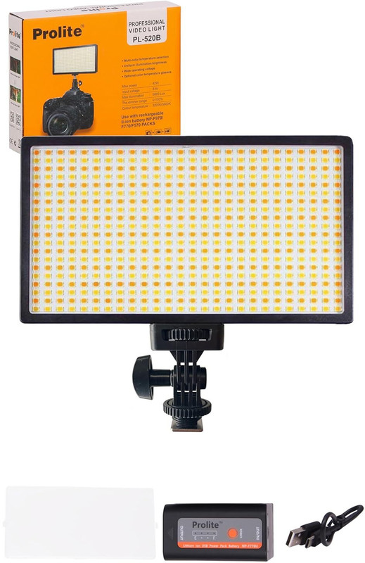 Prolite Bi-Color LED PL-520 Camera Video Light with Diffuser, Battery, Charging Wire | 6800 lx Camera LED Light(Batteries Included)