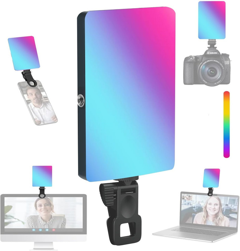 Deoxys Video Light, Mini Selfie Light Rechargeable Clip-on Ring Light 1000 lx Camera LED Light(Batteries Included)
