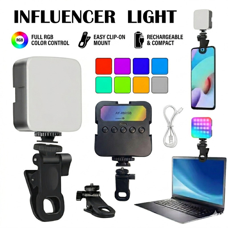 eloies AY-83 Influencer Light, RGB & Bi-Colour, Clip-on, Inbuilt Battery, Fill Light 800 lx Camera LED Light(Batteries Included)