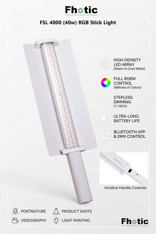 Fhotic Portable Stick Light Hand Held( 40w ) 100 lx Camera LED Light(Batteries Included)