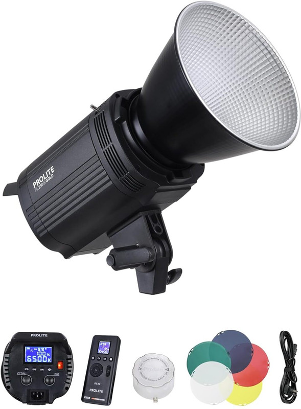 Prolite LiteMax Gold 250W Bi-Color COB LED Video Light, RGBWW Filters, Diffuser & Remote 25500 lx Camera LED Light