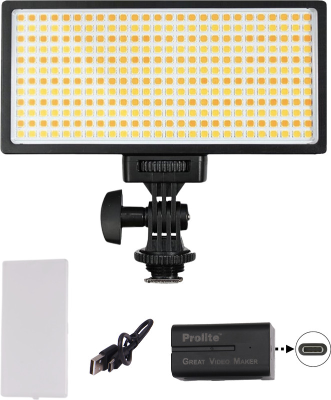 Prolite Bi-Color LED PL-312 Camera Video Light with Diffuser, Battery, Charging Wire | 5200 lx Camera LED Light(Batteries Included)