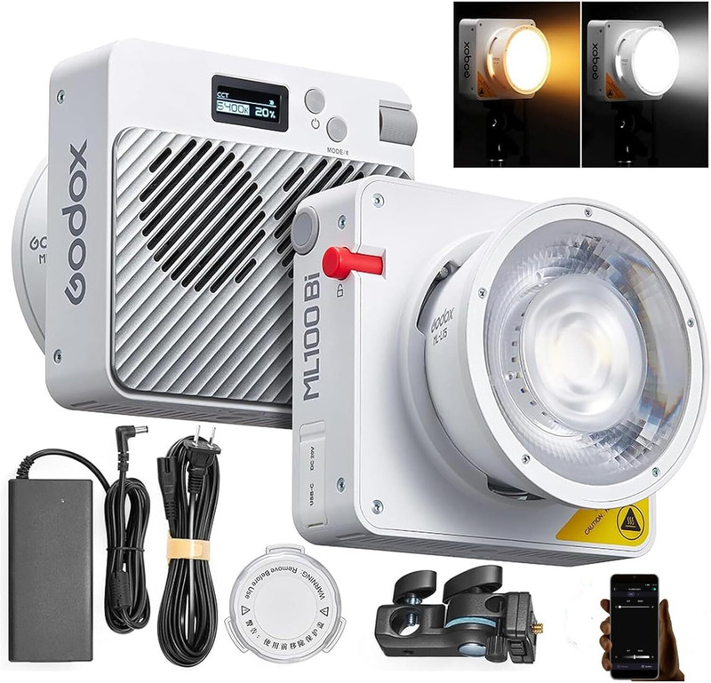 GODOX ML100-Bi 120W LED Video Light, 2800K-6500K, CRI97+ App Control, 11 FX Effects 34300 lx Camera LED Light