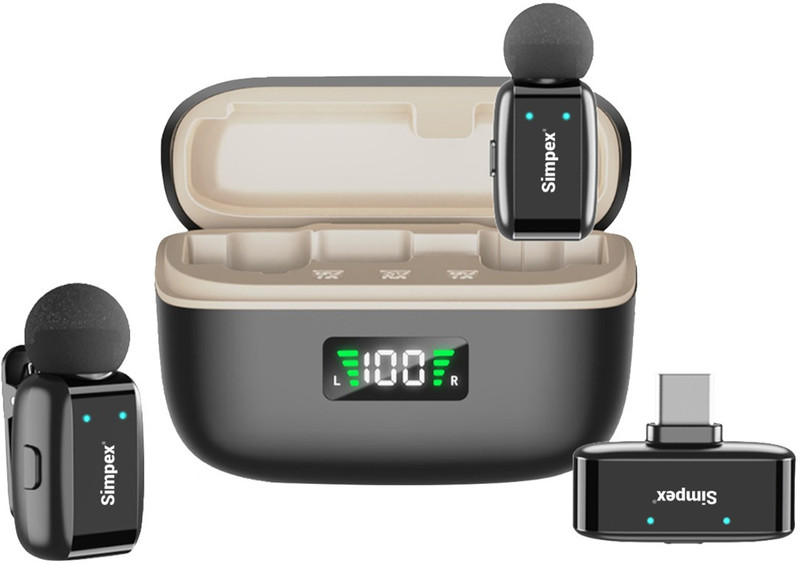 Simpex Mic Mini Dual Wireless Mic with 3 Level Active Noise Cancellation (Type C) Camera Microphone