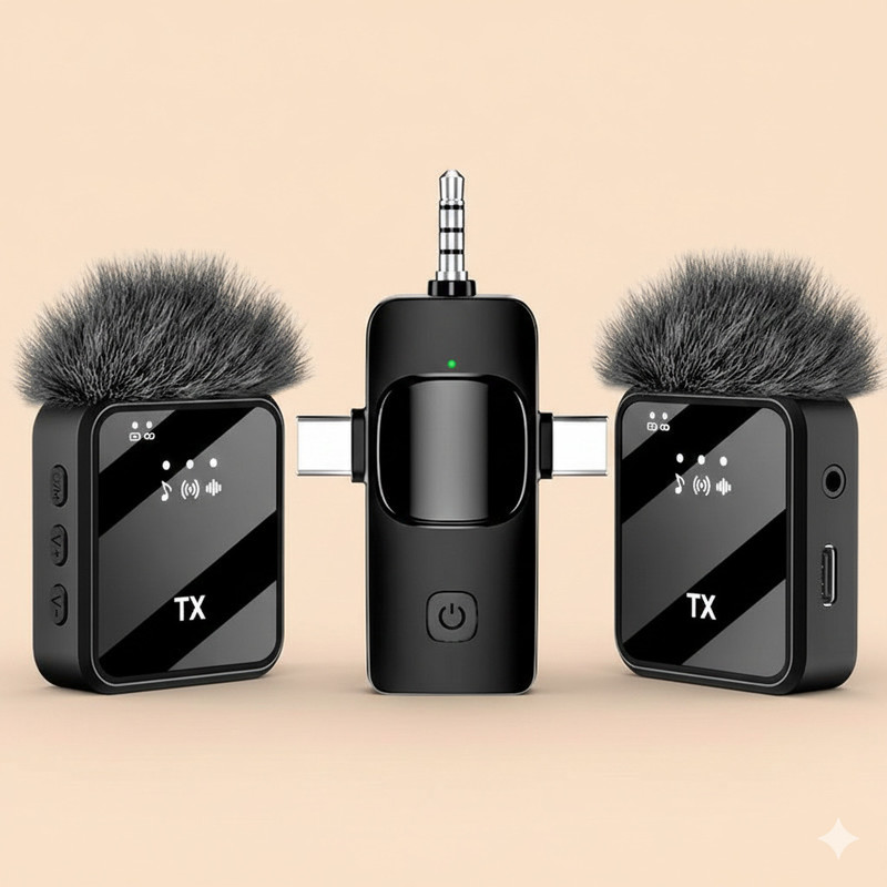 Foxne point Wireless Lavalier Microphone for iPhone iPad Android, Plug-Play Clip on mic Camera Microphone