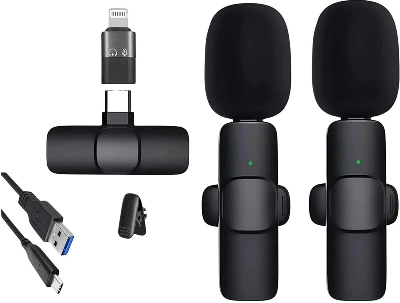 RelElseTech K9 Dual Wireless Collar Microphone for All iPhone, iPad, Mac Lightning Devices Camera Microphone