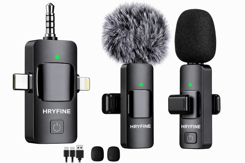 HRYFiNE Wireless Mic for YouTube, Smartphone & Camera,3-in-1 Noise-Cancelling Camera Microphone