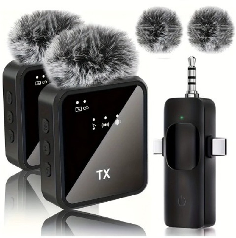 Inner Wireless Microphone Dual Lavalier Mic with 2 Transmitters & Receiver Plug Camera Microphone