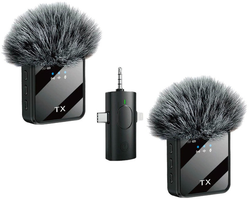 PLUG PULSES Wireless Lavalier Microphone Dual Transmitter Noise Reduction Plug and Play Camera Microphone