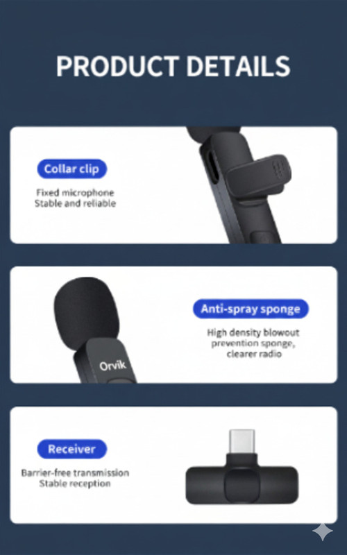 Orvik K9 Wireless Microphone with Receiver Camera Microphone