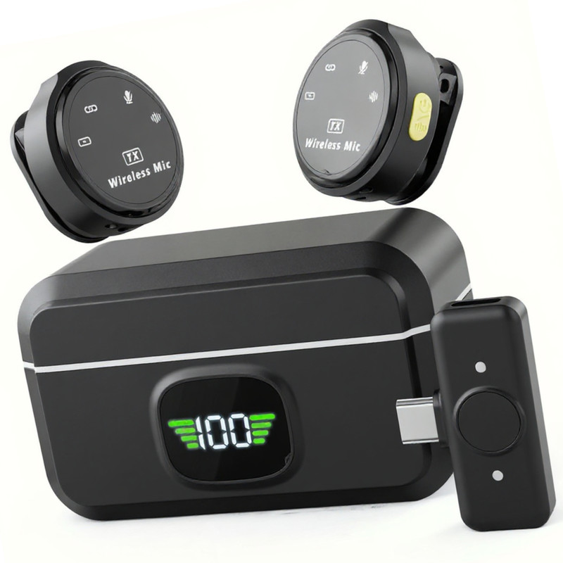 GADGETSWEAR Dual Q8 Wireless Lavalier Microphone with LED Display Charging Case For YouTube Camera Microphone