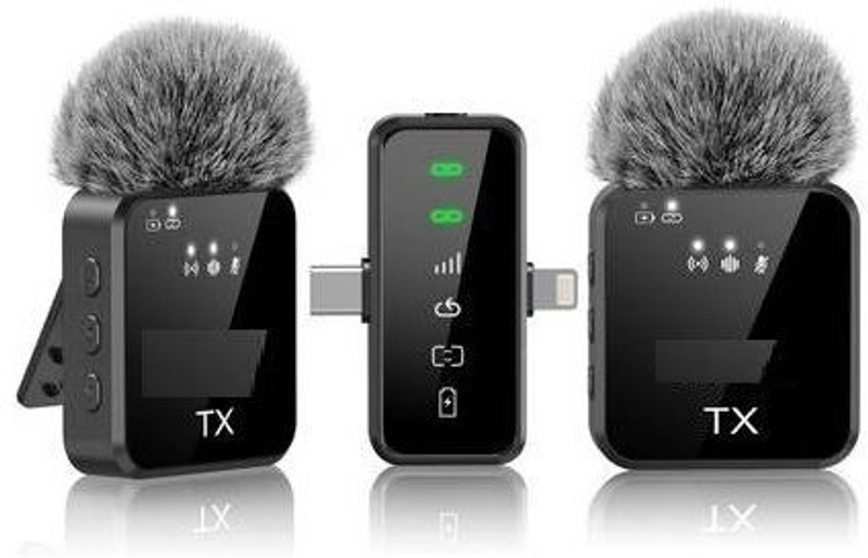 Perfx F15-2 3-in-1 Wireless Microphone | LED Display Mic for You Tube Android & iPhone Camera Microphone