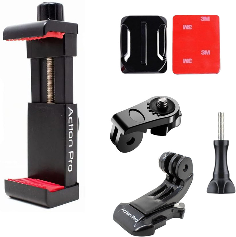 Action Pro Helmet Flat Placement Camera Mount(Phone Holder Set For iPhone, Samsung, Google, Vivo, Oppo, Realme (Black))