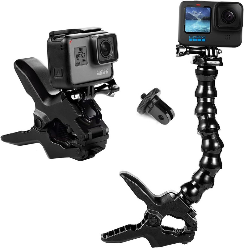 MILLETS Flat Surface Stand Camera Mount(Black, Jaws Flex Clamp Mount with Adjustable Gooseneck 8-Section)