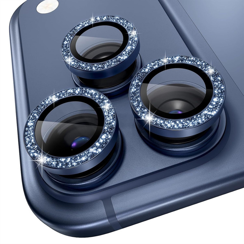 SwapME Compatible for iPhone 17 Pro/iPhone 17 Pro Max Camera Lens Protector, Glitter Bling Aluminum Alloy Metal ring, 9H Tempered Glass Cover Camera Rig