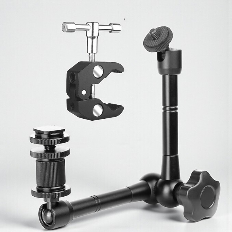 FLYING COLLECTION 11" Articulating Magic Arm Clamp with Super Clamp, Camera Monitor Mount with 1/4" 3/8" ARRI Locating Pins & Holes Camera Rig