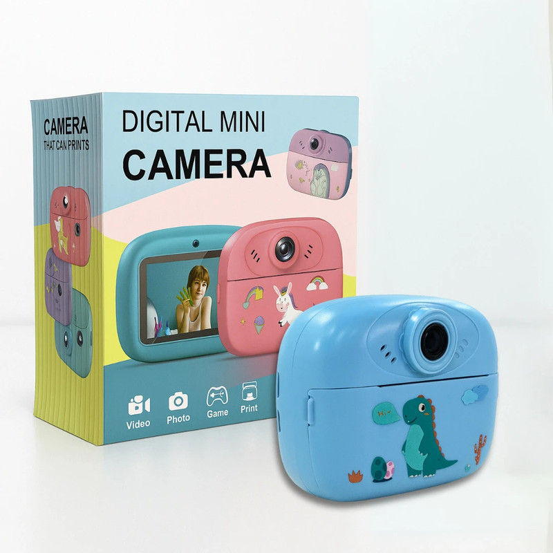 JOYBOX Cute Dinosaur Print Kids Camera with Instant B&W Printing Sports & Action Camera Multi-functional Kids Digital Camera Instant Camera(Blue)