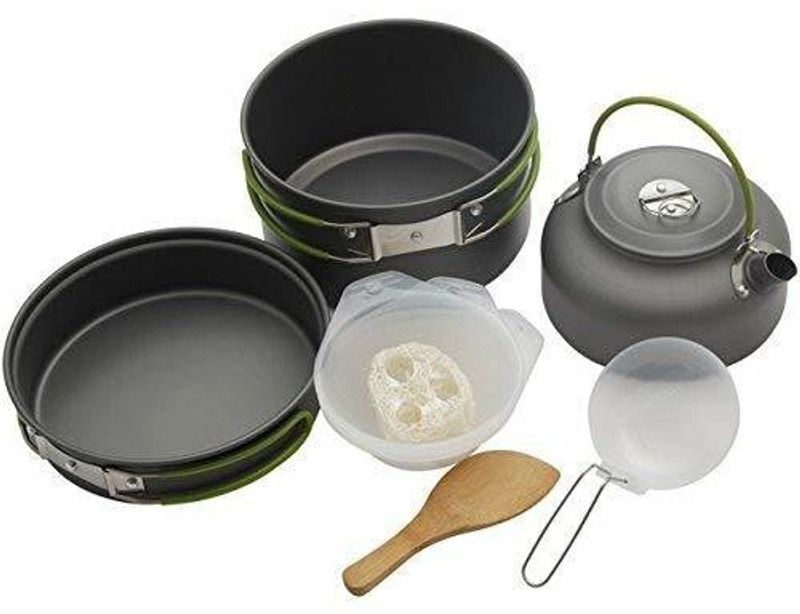 Linist Portable Outdoor Camping Cooking Set Pot Bowl Teapot Coffee Kettle Set Cam