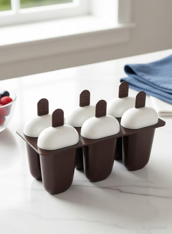 UVKU Reusable Popsicle ice Candy Mould Tray with Sticks, Candy Maker, Candy ice Stick Trays, Candy ice Cream, Candy Box,Kulfi Maker Mould(6 Mould) Brown, White Plastic Ice Cube Tray(Pack of1)