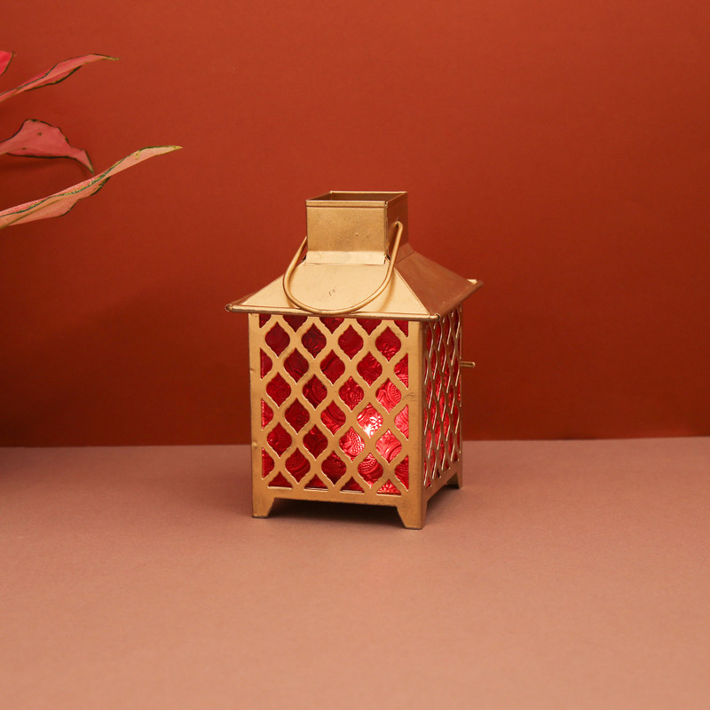 DIACRAFT Gold Iron, Glass Hanging Lantern(16 cm X 10.5 cm, Pack of 1)