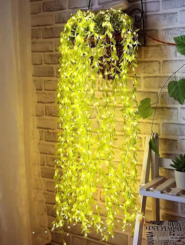 Artificial Grass Curtain LED String Light, 100 LEDs, 8 Modes, Remote Control 100 LEDs 3 m Yellow Flickering, Steady String Rice Lights(Pack of 1)