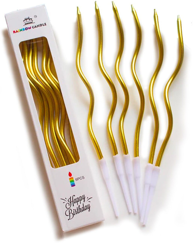 Celebration Party Hub Spiral Golden Birthday Candles - 6 Pcs, Twisty Candle for Cake Candle(Gold, Pack of 6)