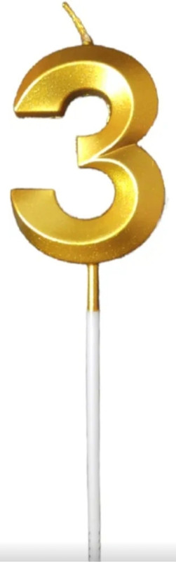 NandN Golden No. 3 3D Candle For Birthday Candle(Gold, Pack of 1)