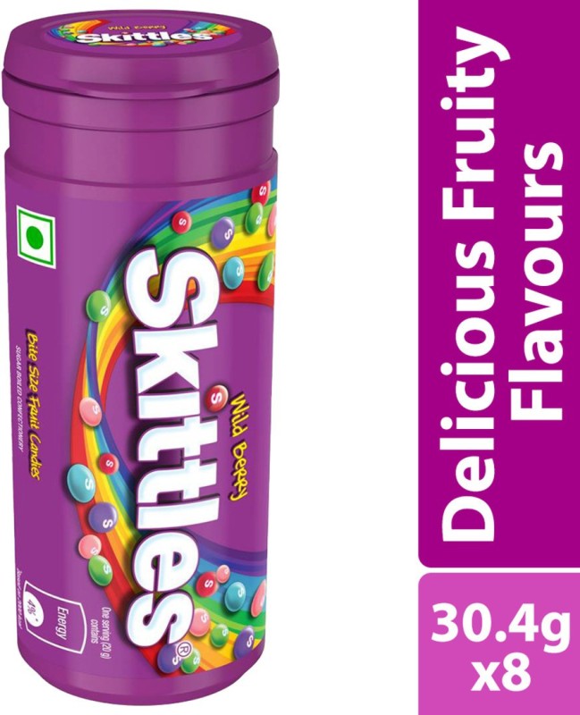 Skittles Wildberry Bite Size Fruit Candies, 30.4gm Tube (Pack of 8) Wildberry Fruit Flavour Candy