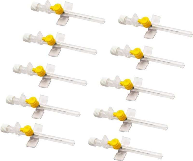 Lisamed IV Cannula With Wings & Injection Port 24G(Yellow) Intravenous Cannula(Pack of 100)