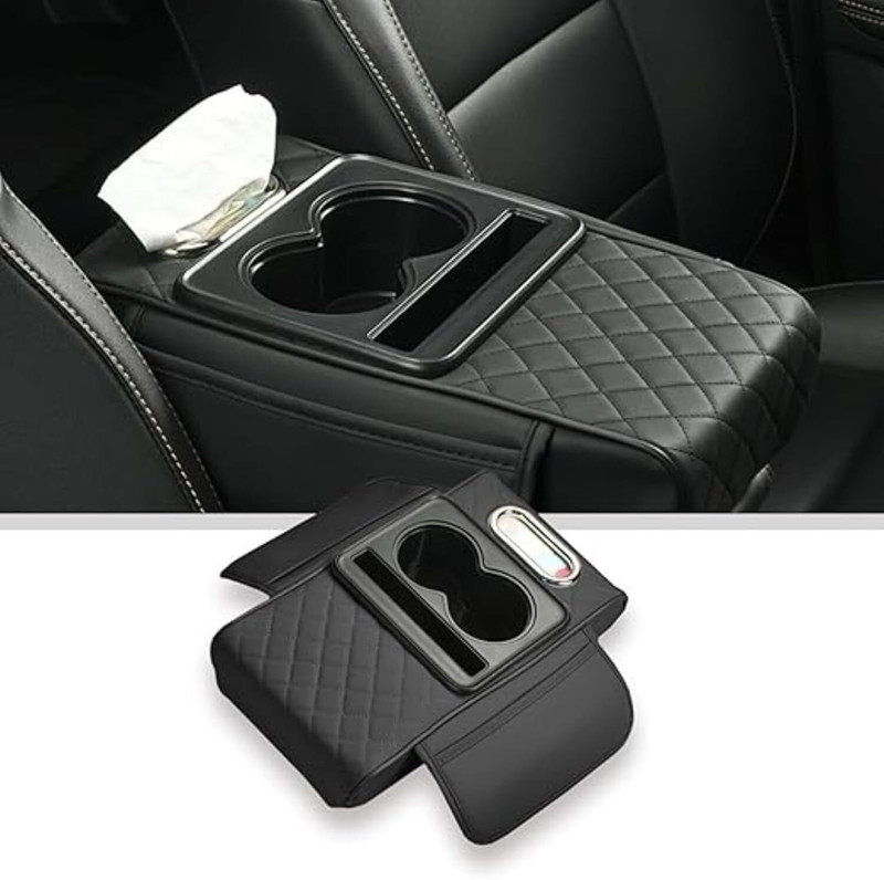 WORTTARS Car Armrest Cushion,5 in 1 Center Console Cover with 2 Cup HoldersPhone Holder Car Armrest Pad Cushion