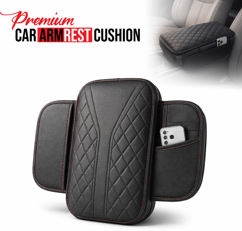 BRXR Premium Arm-Rest Cover Pad Arm Support PU Leather Dual Side Convenient Pocket's Car Armrest Cover