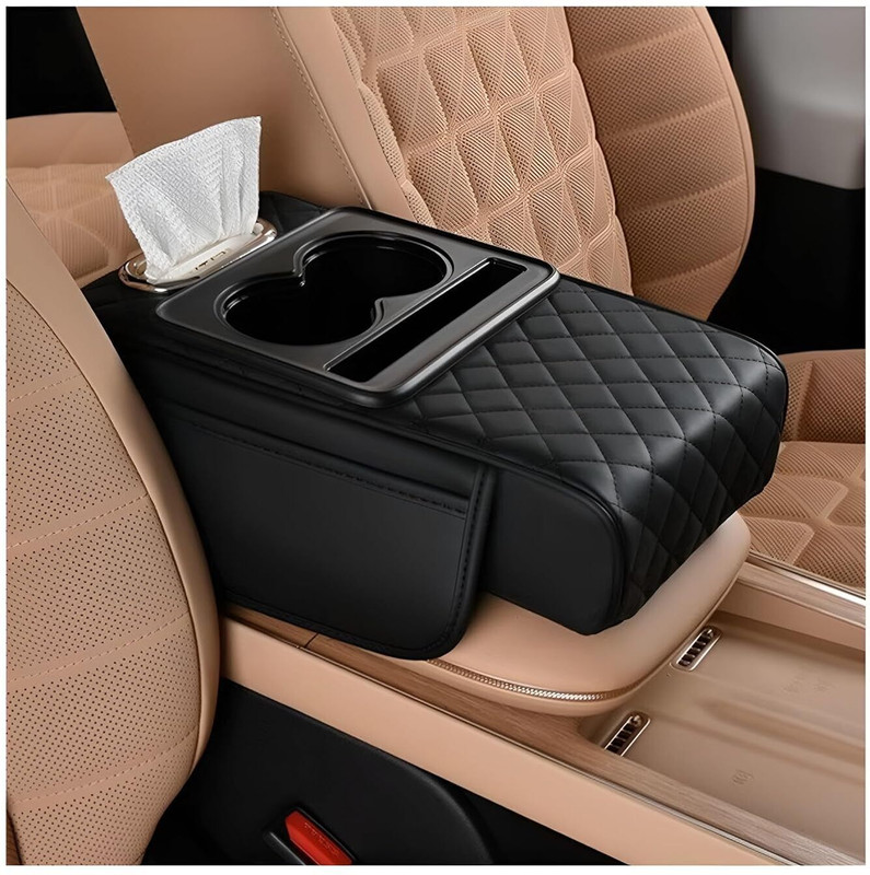 ONISWELL Universal Car Armrest Console Organizer with Cup Holder & Storage Cushion Car Armrest Pad Cushion