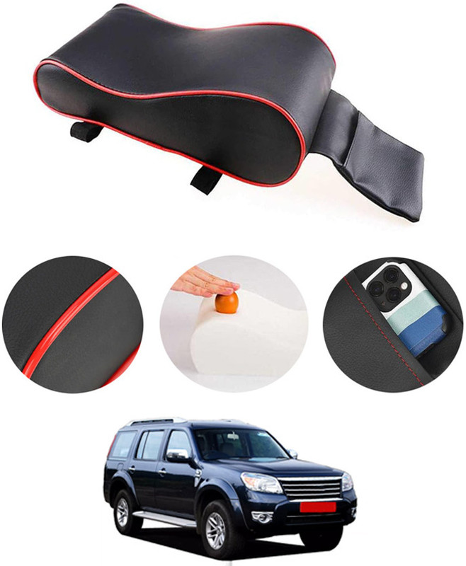 ABJD Car Premium/Universal Black with Red piping Armrest Cushion & Phone Holder-090 Car Armrest Pad Cushion