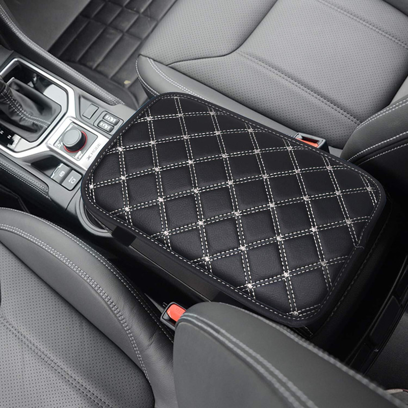 Edylinn Car Center Console Armrest Pad Universal Fit Black White Car Armrest Cover