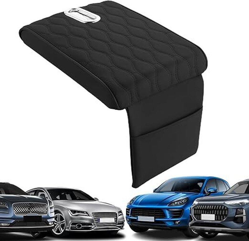 MSVTRADESS Car Armrest Cushion with Built-In Tissue Holder & Storage Pouch Car Armrest Pad Cushion
