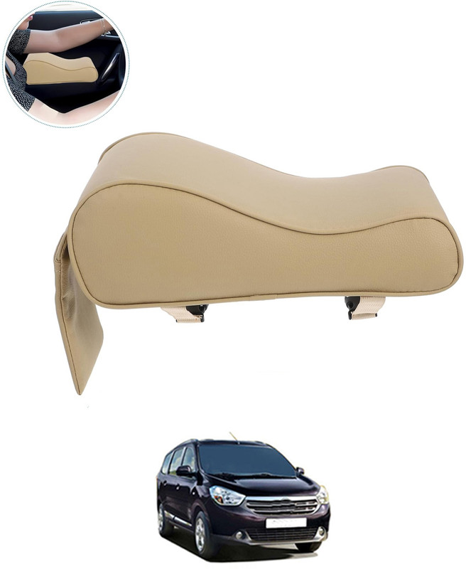 MSNP Leatherette Armrest Cover With Phone Holder Memory Foam Beige For Car 178 Car Armrest Cover