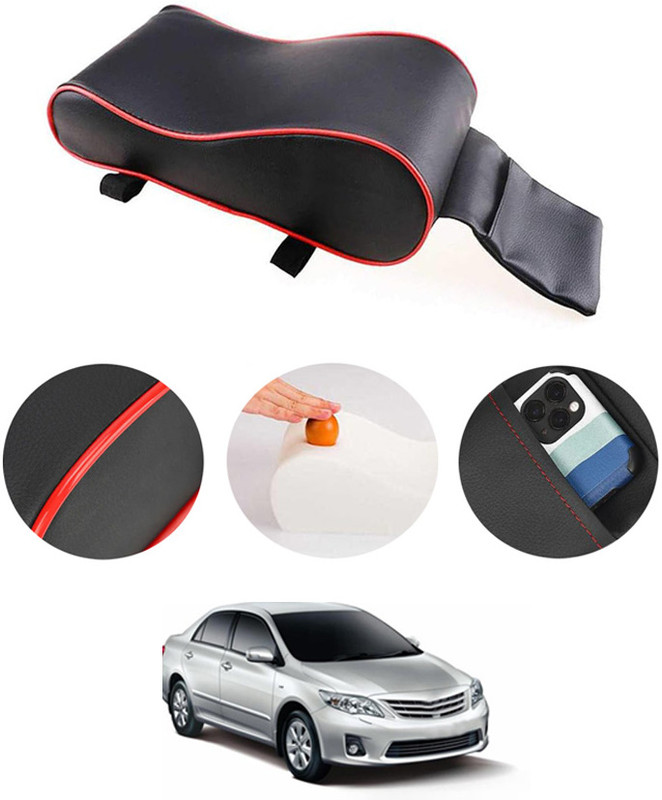 CCMM Black With Red Piping Armrest Cover With Phone Holder For Car-09 Car Armrest Cover