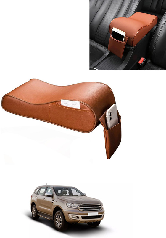 AYW Leatherite Memory Foam Brown Armrest With Phone Holder For Car-91 Car Armrest Pad Cushion