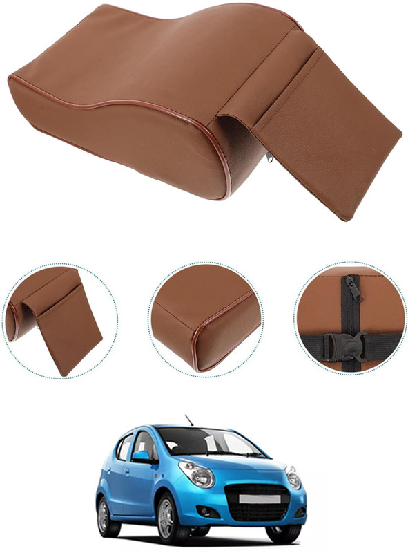 RKPSP Brown PU Leather/Memory Foam Armrest Cushion Pad With Phone Pocket-024 Car Armrest Pad Cushion