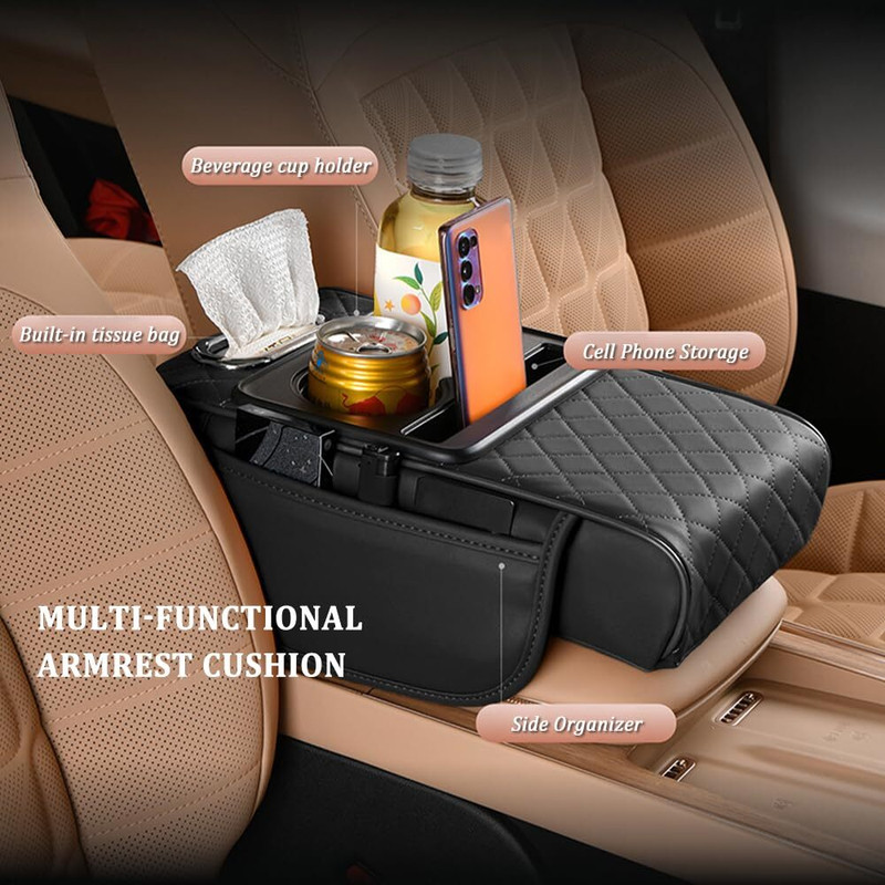 DP Luxe Elite 5-in-1 Multifunctional Car Centre Armrest Organiser Accessories Car Armrest Pad Cushion
