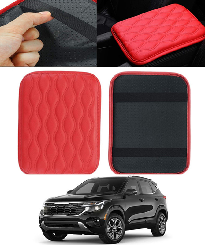 MSNP Soft Leatherite Rectangle Red ArmRest Cusion Cover For Car-242 Car Armrest Pad Cushion